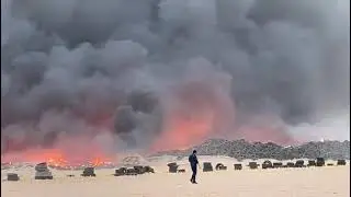 5 fire centers are battling the blaze at the Salmi tire dump..