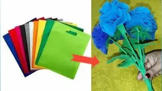 How to make Shopping bag stick flower/Reuse shopping bag /Blue rose sticks flower