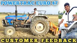 Powertrac Euro 47 tractor Customer Feedback & Rotavator Performance | tractor video |come to village
