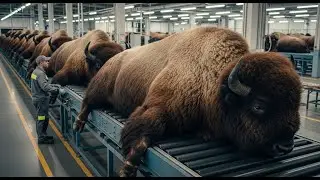 Massive! Inside a Giant Bison Processing Plant: From Huge Animals to Luxury Fashion