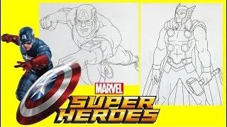 Coloring Pages Marvel Super Heroes Thor and Captain America  - Activity for kids