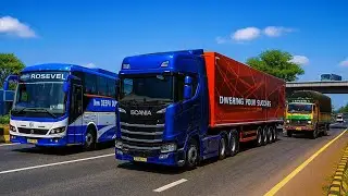 Scania Truck RASH Driving on Indian Highway 😱 | Sleeper Bus Traffic | ETS2