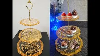 Epoxy Resin Golden 3 Tier Tray Cupcake and dessert stand