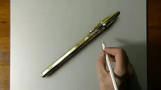 Drawing of a gold bic pen that looks more real than life