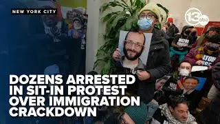 Более 50 протестующих против ICE арестованы после захвата вестибюля отеля в Нью-Йорке.
