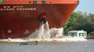 Shipspotting Wow: Container Ship Anchor Wash on a Perfect River Turn