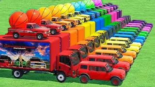 Transporting With Colors | Pickup Load BALLS & Monster Cars vs Trucks In Fs22 | Farming Simulator 22