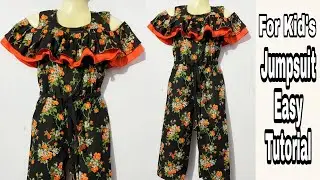 Jumpsuit With Off Shoulder Frill Neck design!! For 9-10 year kid's!! Jumpsuit Cutting & Stitching !!