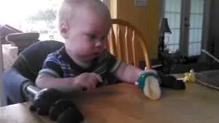 6MonOld eating a Peach for the 1st Time