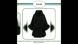 Regalyn Plus Size Women's Elegant Wool Blend Coat With Fur Collar And Belt Winter Fall Autumn