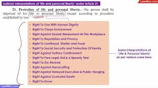 Judicial Interpretations of life & personal liberty under Article 21 Constitutional Law LLB
