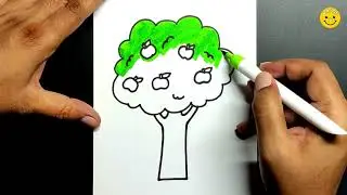 Apple tree drawing very very easy for kids|| Easy step by step drawing