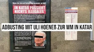 18.11.2022 Berlin Str&ouml;er Adbusting mit Uli Hoene&szlig; gegen FIFA Fu&szlig;ball-Weltmeisterschaft in Katar