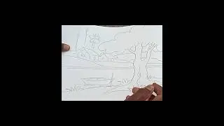 A boat on the river by a huge tree 🛶 #art #drawing