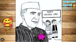 How to draw Jawaharlal Nehru | Children's day drawing | simple art with rose | pencil sketch