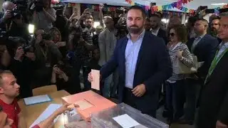Spain: Vox party leader Santiago Abascal votes in Madrid