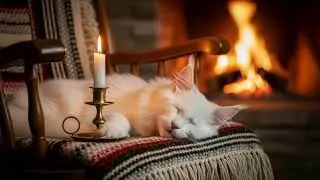 Fireplace Cat Music 432Hz 😺 Relaxing Cozy Night Ambience For Deep Cat Sleep Recovery