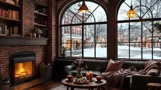 Smooth Winter Jazz Music ❄️ Cozy Coffee Shop & Warm Fireplace Ambience for Work, Study & Relax