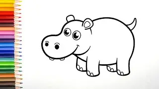 Hippo Coloring for kids | Coloring pages | Easy Drawing