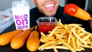 ASMR CORN DOG CRISPY FRIES MCDONALD'S OREO MCFLURRY ICE CREAM EATING MUKBANG NO TALKING JERRY SOUNDS