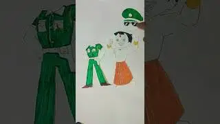 Little singham 💚 and strong boy 👀 #drawing #art #asian #spiderman #squidgame #chotabheem #nobita