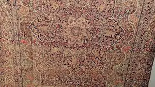 19th-Century Persian Kerman Lavar in Medallion Floral Design in Ivory, Red, Navy Blue, SKU 1953