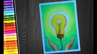 Save Electric Save Energy poster drawing with oil pastel - step by step