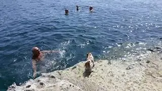 Tina's first swim in st'Peter's pool