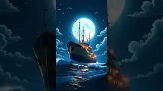 MoonNight clouds vessel ship flying birds ocean waves scene #new #shorts #youtubeshorts #viralshorts