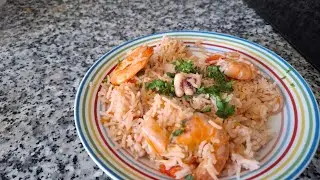 ARROZ CON CALAMAR FRESCO+ LANGOSTINOS Y VERDURITA