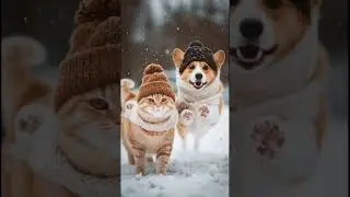 Cradles-Fin Draper Kitty and Corgi walking in the snow.  #shorts #shortsfeed #shortvideo #aishorts