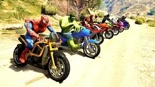 Superheroes With Motorcycles Jumping in Grand Canyon | Learn Colors - js toys collection