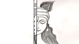 How to draw Krishna Half face, easy drawing for beginners | krishna drawing Easy