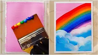 Easy Rainbow & Clouds Painting | Simple Acrylic Painting for Beginners | Satisfying Brushstroke Art
