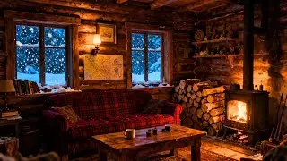 Cozy Winter Cabin Ambience ❄️ Howling Wind & Fireplace Sounds for Peaceful Sleep