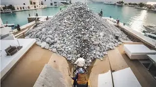 Unloading pebbles Barge unloading | Relaxing video