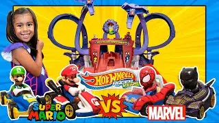 SpiderMans Web Slinging Speedway Race Track vs SUPER Mario Kart