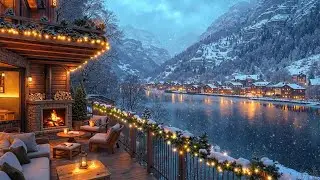 Holiday Relaxing: A Snowy Coffee Terrace, Warm Fireplace, Smooth Jazz for a Perfect Winter Nights❄️