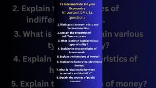 Intermediate Ts 1st year Economics #5Marks Important Questions Economics #5 Marks Important