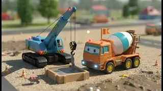 Cement Truck & Crane Build the Happy Road