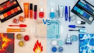 Satisfying Video: Fire vs Ice - Mixing Makeup Eyeshadow Into Slime ASMR