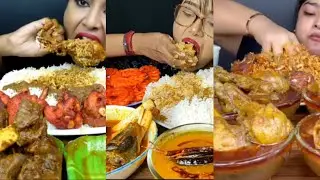 ASMA: EATING MUTTON CURRY CHICKEN KOSHA CHICKEN LOLLIPOP BASMATI RICE EATING CHALLENGE ASMR MUKBANG 