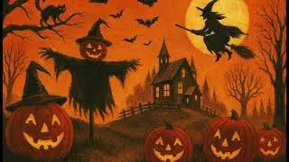 Halloween Pumpkin Garden & Witch TV ART Screensaver Wallpaper Ambience Background 4k UHD