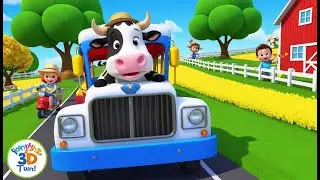 Three Little Cows Ride the Bus 🐄🚌 | 3D Animated Nursery Rhyme for Kids