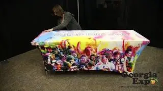 Printed Spandex Table Cover Product Demo - DYE730 | Georgia Expo