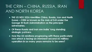 U.S. NATIONAL DEFENCE STRATEGY 2026 - PERSPECTIVES  IMPLICATIONS FOR INDIA I Security Risks Asia