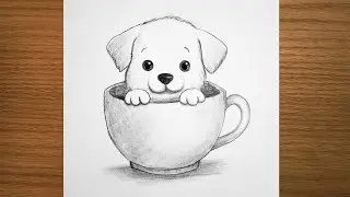 How to Draw a Cute Puppy in a Cup | Drawing tutorial for beginners