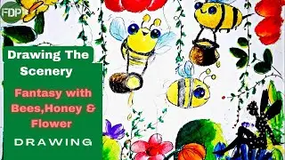 How to Draw Fantasy Scenery with Bees Flowers and Honey Drawing