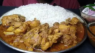 Eating spicy chicken curry with rice/chicken kosa asmr/spicy gravy/onion/greenchilli/asmr video 