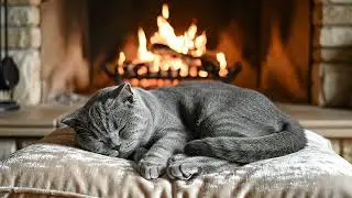 8 Hours Sleeping Cat by the Fireplace 🐱🔥 Perfect for TV & Deep Sleep